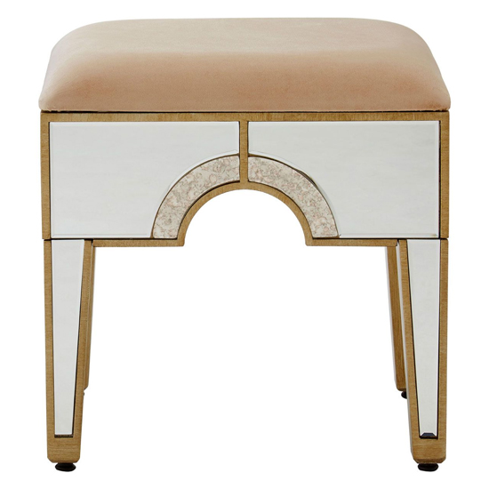 Antibes Mirrored Glass Stool With Champagne Fabric Seat_3