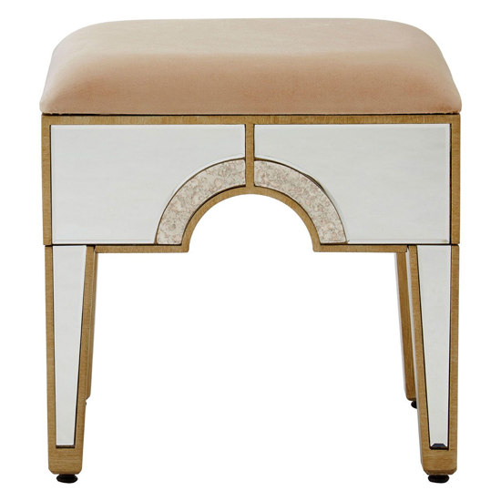 Antibes Mirrored Glass Stool With Champagne Fabric Seat