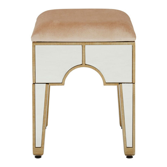 Antibes Mirrored Glass Stool With Champagne Fabric Seat