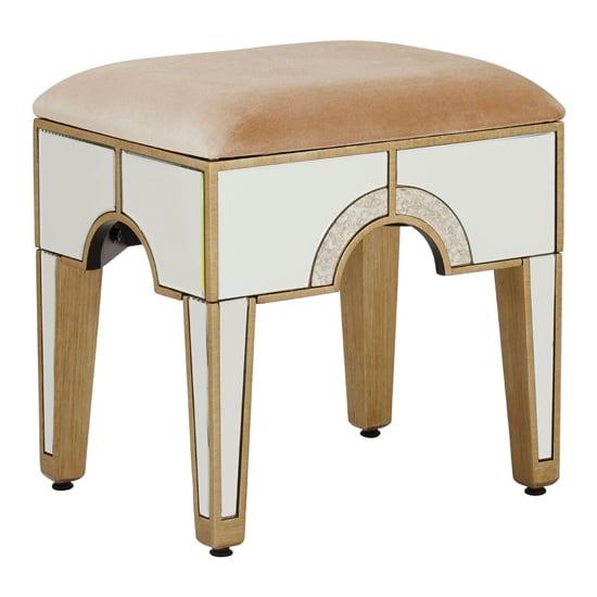 Read more about Antibes mirrored glass stool with champagne fabric seat