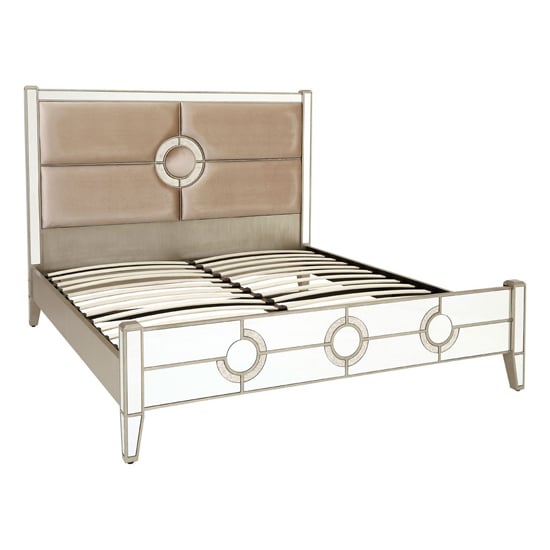 Antibes Mirrored Glass Wooden King Size Bed In Antique Silver_2