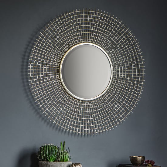 Photo of Antila round wirework lattice wall mirror in gold