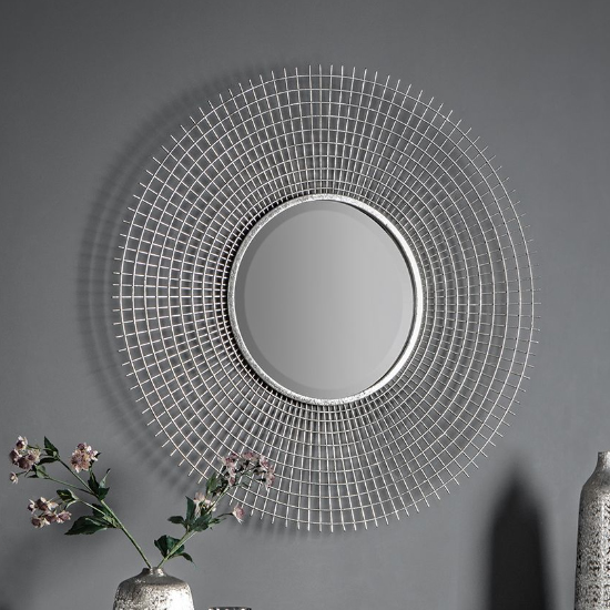 Product photograph of Antila Round Wirework Lattice Wall Mirror In Silver from Furniture in Fashion