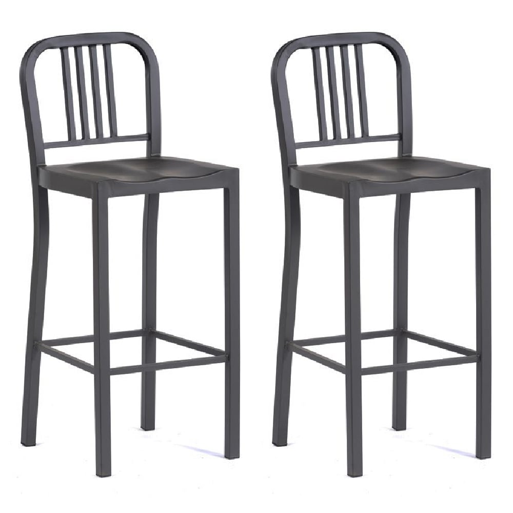 Product photograph of Antioch Gun Grey Metal Bar Chairs In Pair from Furniture in Fashion
