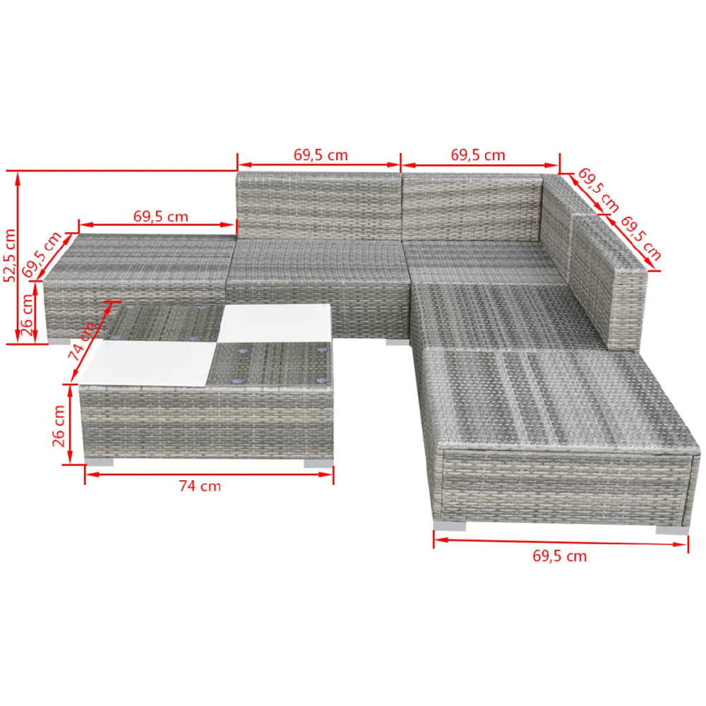 Antioch Rattan Garden Lounger Set With Coffee Table In Grey