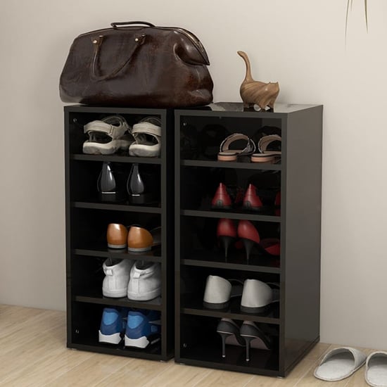 Product photograph of Antioch Set Of 2 High Gloss Shoe Storage Rack In Black from Furniture in Fashion