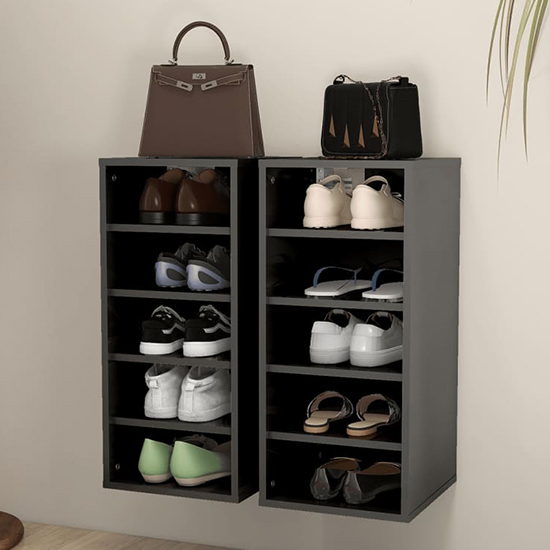 Antioch Set Of 2 High Gloss Shoe Storage Rack In Grey Furniture in