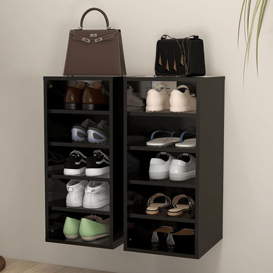 Antioch Set Of 2 Wooden Shoe Storage Rack In Black