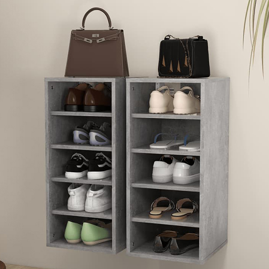 Antioch Set Of 2 Wooden Shoe Storage Rack In Concrete Effect