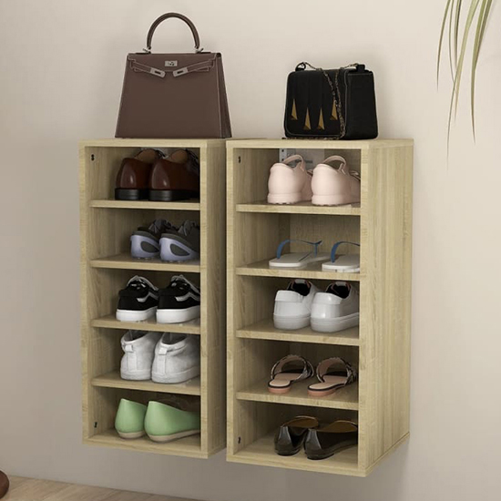Antioch Set Of 2 Wooden Shoe Storage Rack In Sonoma Oak
