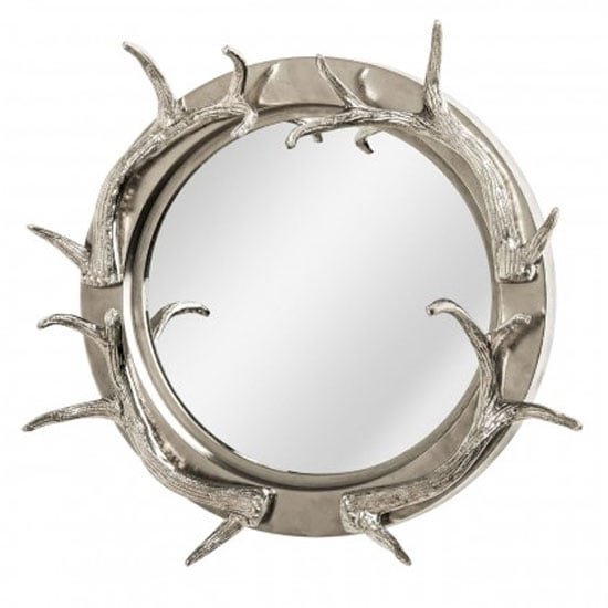 Antlers Striking Design Wall Bedroom Mirror In Nickel Frame