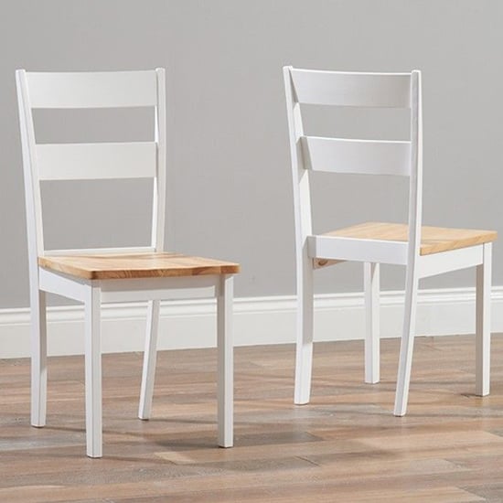 Ankila Oak And White Wooden Dining Chairs In A Pair