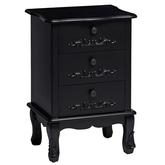 Antoine Wooden Bedside Cabinet With 3 Drawers In Black