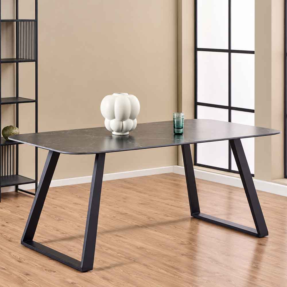 Antora Ceramic Top Dining Table with Metal Legs in Black