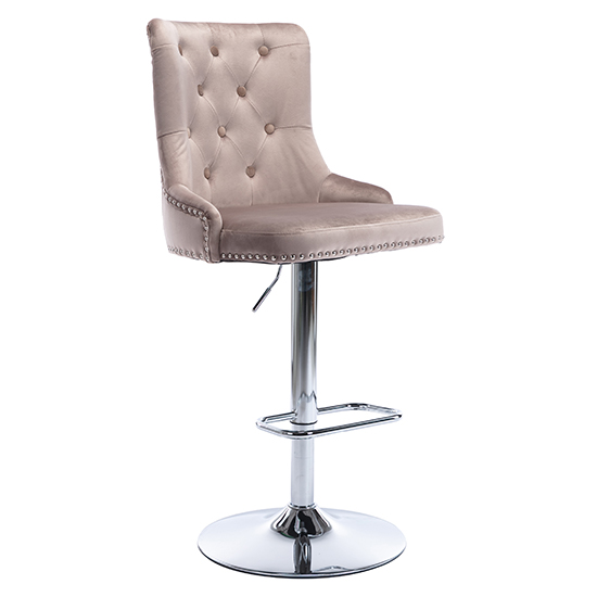 Product photograph of Antrim Velvet Fabric Bar Stool In Mink from Furniture in Fashion