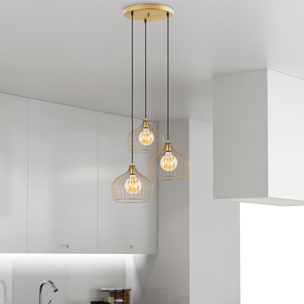 Bek 3 Light Metal Ceiling Pendant Light in Gold