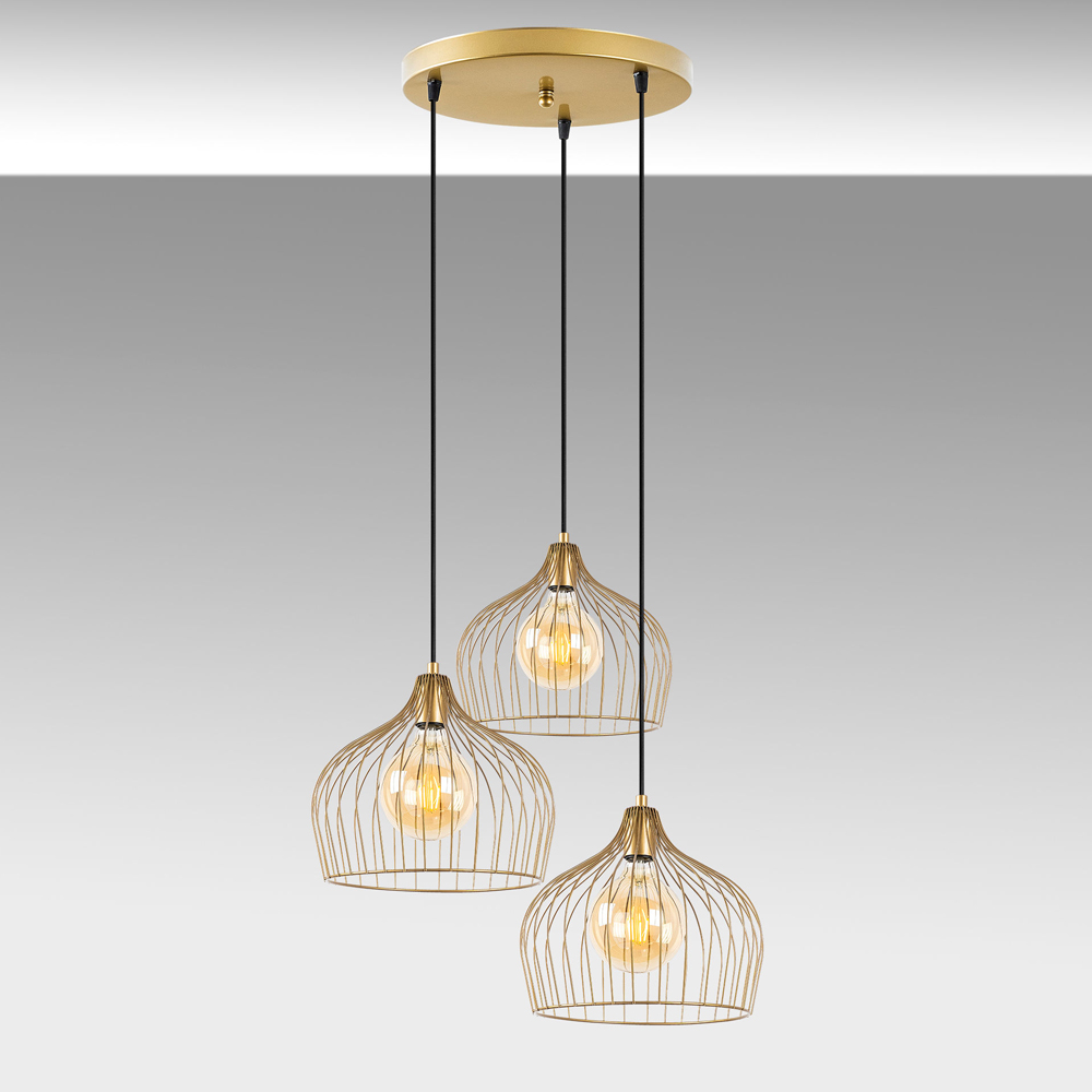 Bek 3 Light Metal Ceiling Pendant Light in Gold
