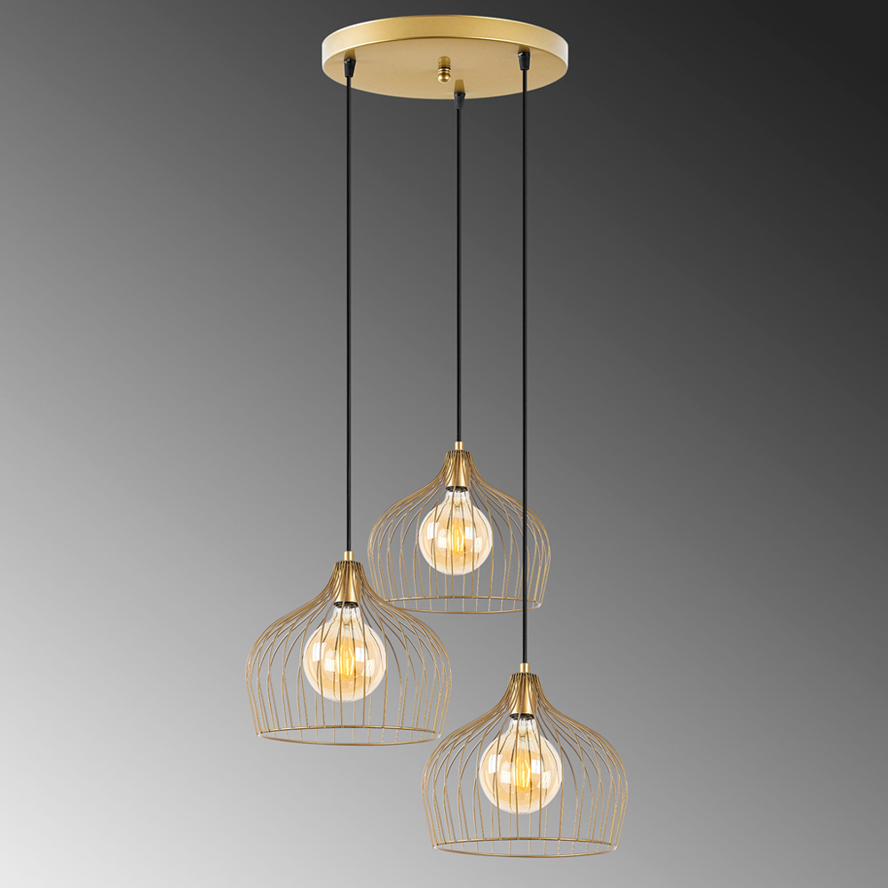 Bek 3 Light Metal Ceiling Pendant Light in Gold