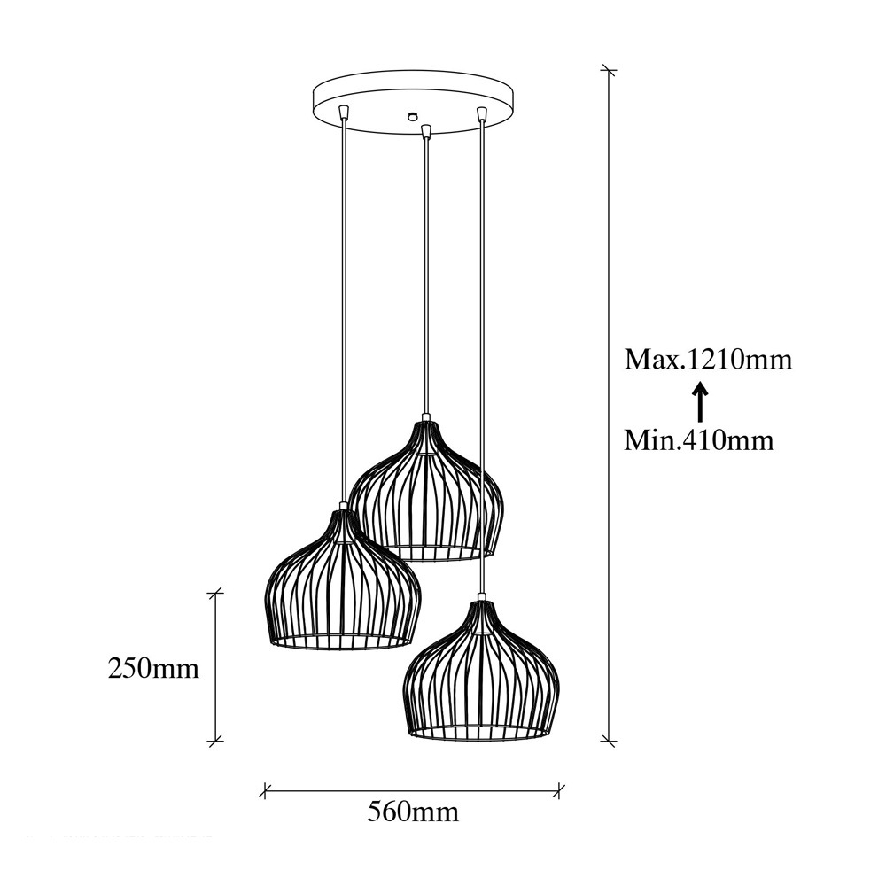Bek 3 Light Metal Ceiling Pendant Light in Gold