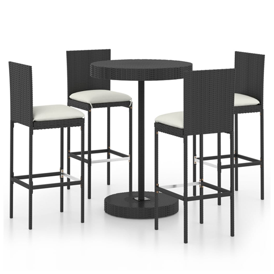 Product photograph of Anya Large Poly Rattan Bar Table With 4 Audriana Chairs In Black from Furniture in Fashion