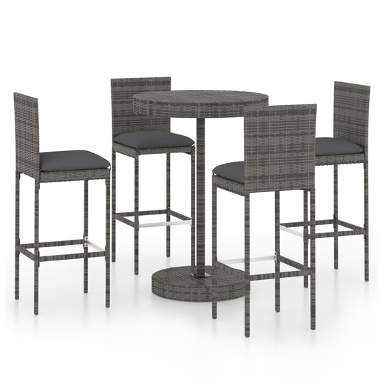 Anya Large Poly Rattan Bar Table With 4 Audriana Chairs In Grey