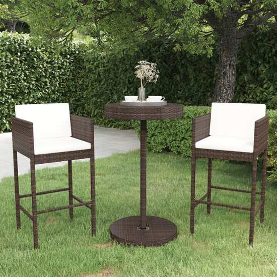 Product photograph of Anya Small Poly Rattan Bar Table With 2 Avyanna Chairs In Brown from Furniture in Fashion