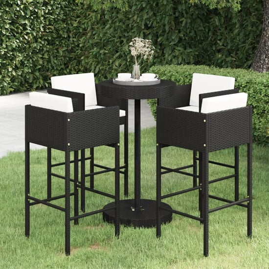 Photo of Anya large poly rattan bar table with 4 avyanna chairs in black