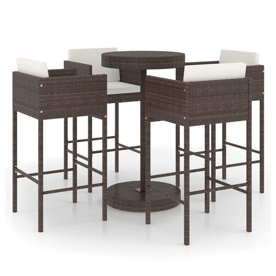 Anya Large Poly Rattan Bar Table With 4 Avyanna Chairs In Brown_2