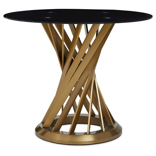 Read more about Anza black glass top dining table with gold metal base