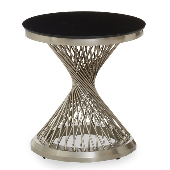 Anza Black Glass Top Side Table With Silver Metal Base