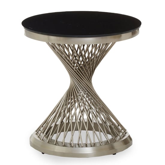 Anza Black Glass Top Side Table With Silver Metal Base FiF
