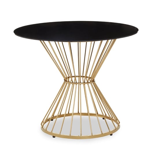 Photo of Anza round black glass dining table with gold metal base