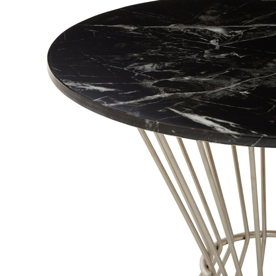 Anza Round Black Marble Top Side Table With Silver Metal Base