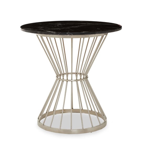 Photo of Anza round black marble top side table with silver metal base