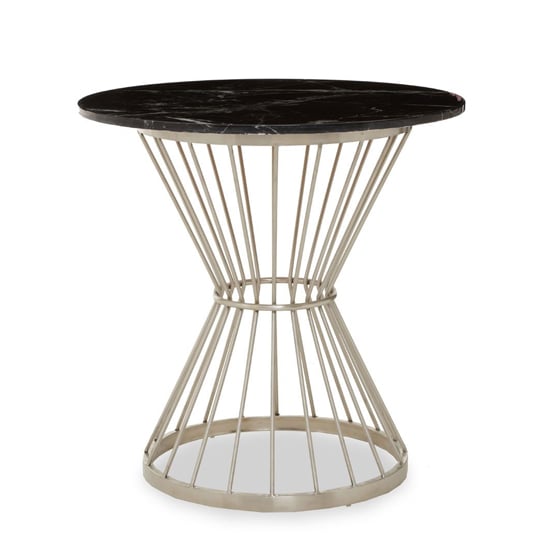 Anza Round Black Marble Top Side Table With Silver Metal Base