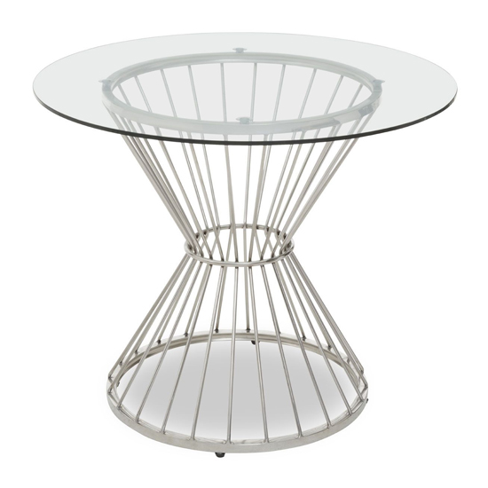 Read more about Anza round clear glass top dining table with silver metal base