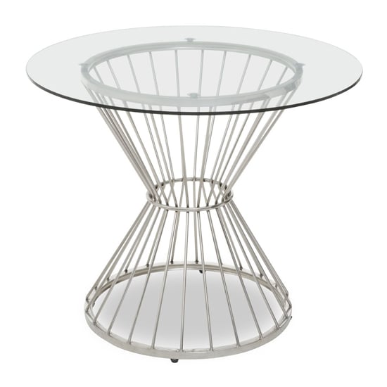 Product photograph of Anza Round Clear Glass Top Dining Table With Silver Metal Base from Furniture in Fashion