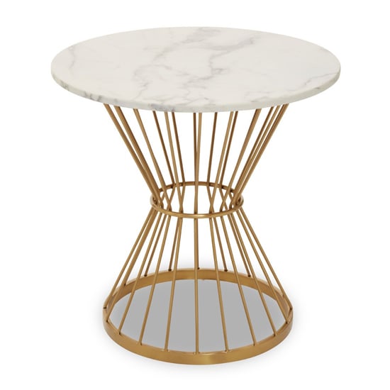 Photo of Anza round white marble top side table with silver metal base