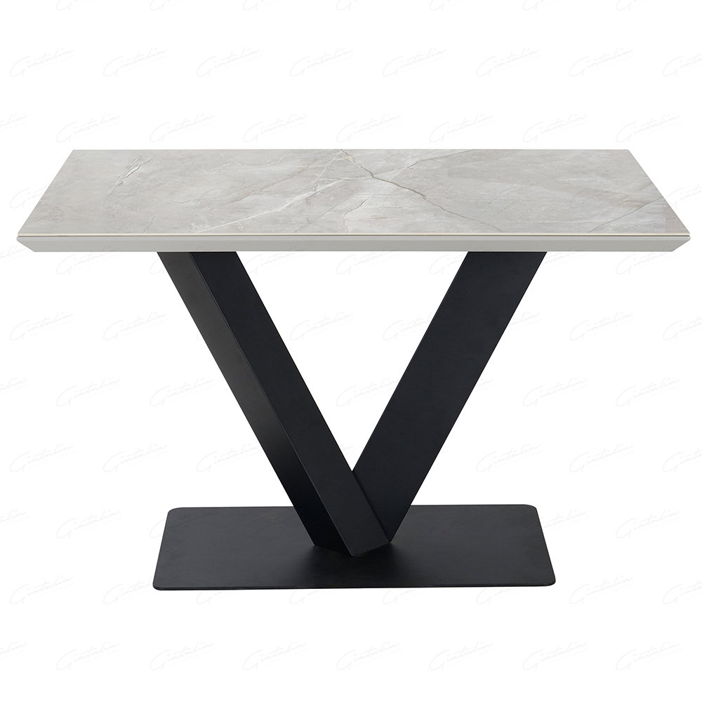 Anzio Ceramic Marble Rectangular Dining Table In Grey