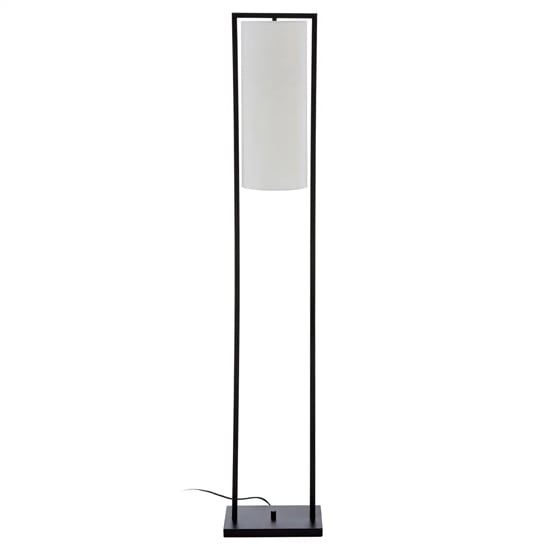 Anzio White Linen Shade Floor Lamp With Black Metal Frame
