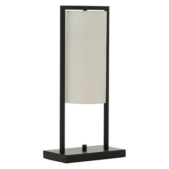 Anzio White Linen Shade Table Lamp With Black Metal Frame