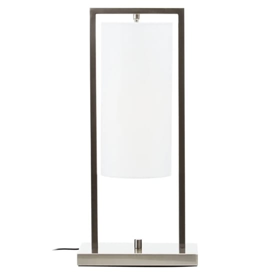 Product photograph of Anzio White Shade Table Lamp With Satin Nickel Metal Frame from Furniture in Fashion