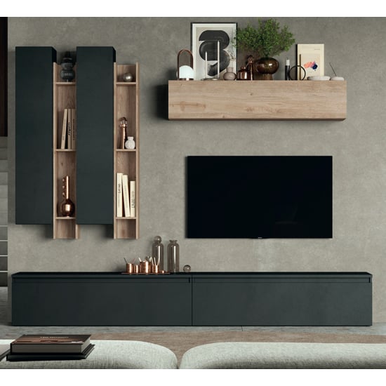 Product photograph of Anzio Wooden Entertainment Unit In Lava And Cadiz Oak from Furniture in Fashion