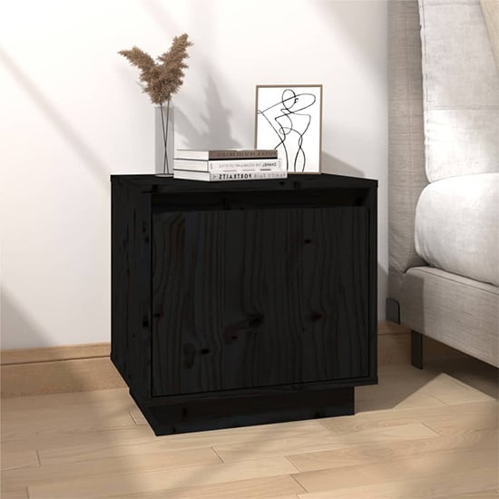 Product photograph of Aoife Pine Wood Bedside Cabinet With 1 Door In Black from Furniture in Fashion