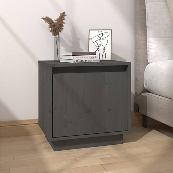 Read more about Aoife pine wood bedside cabinet with 1 door in grey