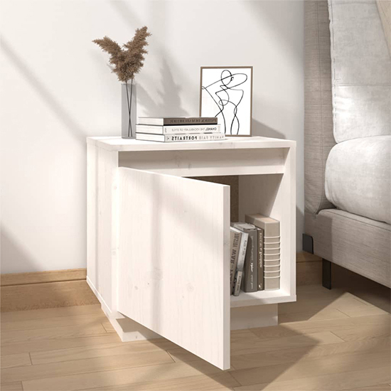 Aoife Pine Wood Bedside Cabinet With 1 Door In White