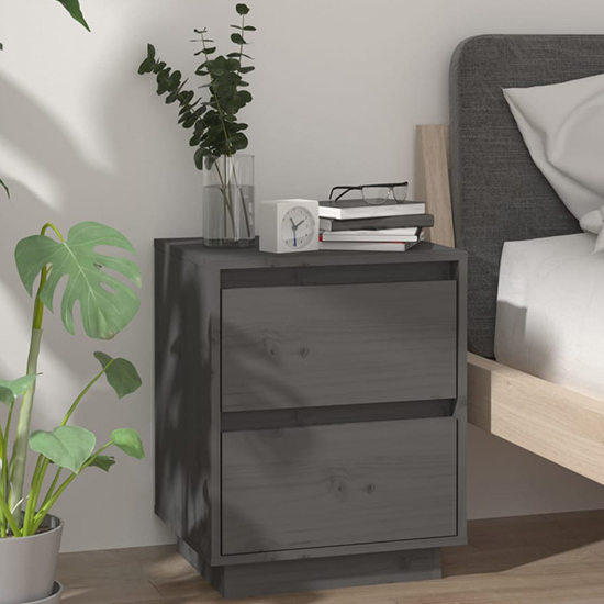 Read more about Aoife pine wood bedside cabinet with 2 drawers in grey