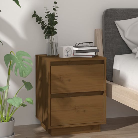 Aoife Pine Wood Bedside Cabinet With 2 Drawers In Honey Brown