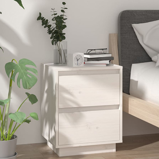 Read more about Aoife pine wood bedside cabinet with 2 drawers in white