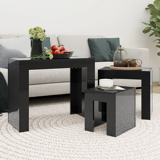 Aolani High Gloss Nest Of 3 Tables In Black